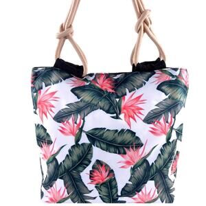 Tropical Leaf and Flower Pattern Canvas Tote